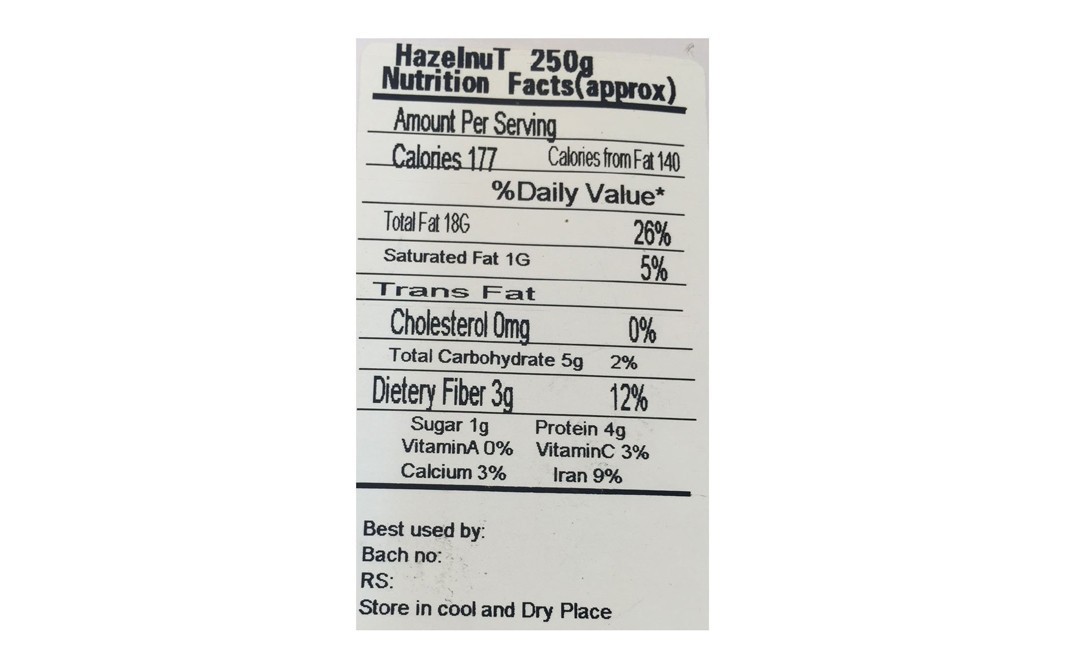 Food to Live Hazelnuts    Pack  250 grams